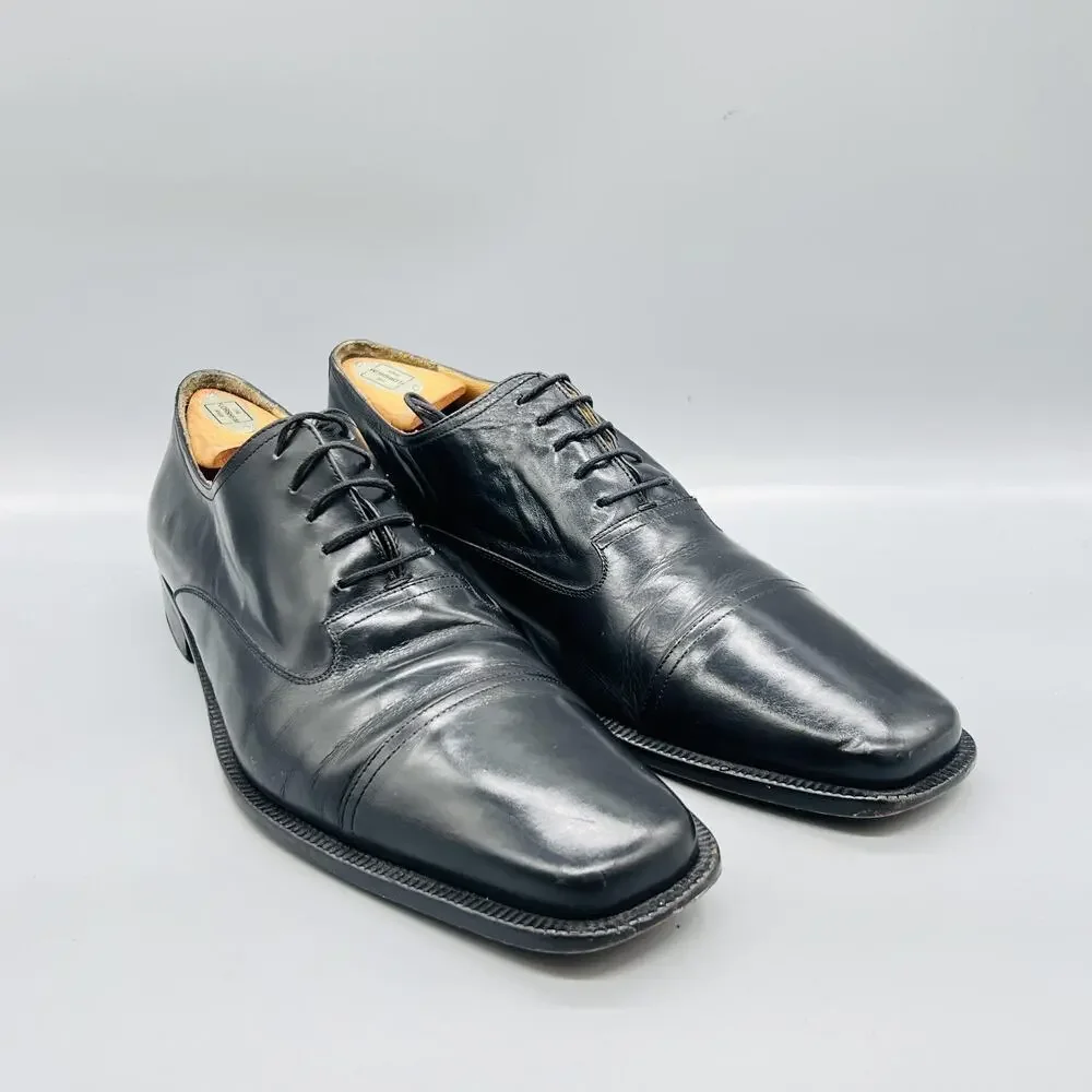 Mezlan Shoes Mens 11.5 Black Leather Cap Toe Oxford Dress Square Toe Slip On